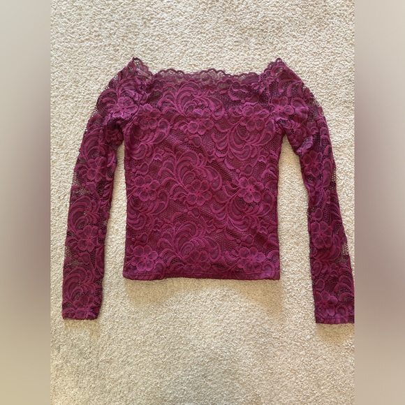 Tops - Juniors - Dark Purple/Red/Maroon - Off Shoulder - Lace - Long Sleeve Top